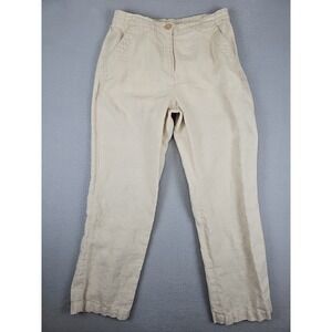 L.L. Bean Classic Fit Linen Pants Size 6 Petite 26x27 Beige Straight Leg Elastic